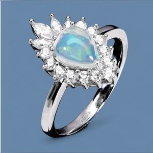 925 Sterling Silver Ring Sz 5.5 with Natural White Opal Gemstone & CZ